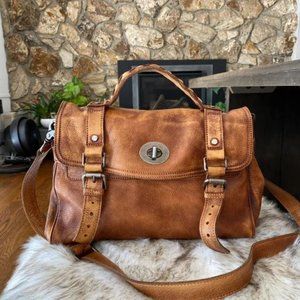Vintage distressed Mulberry Alexa look alike brown top handle satchel